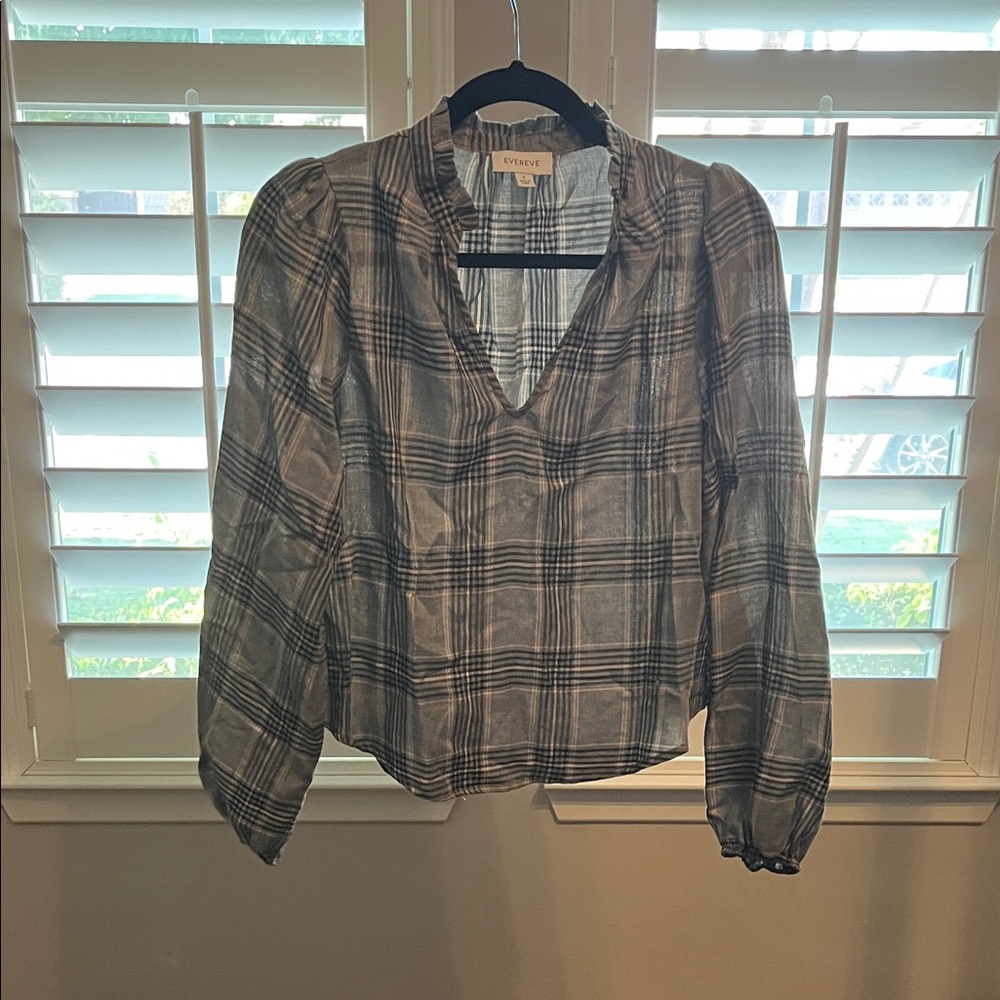 Everly Black and White Plaid Blouse